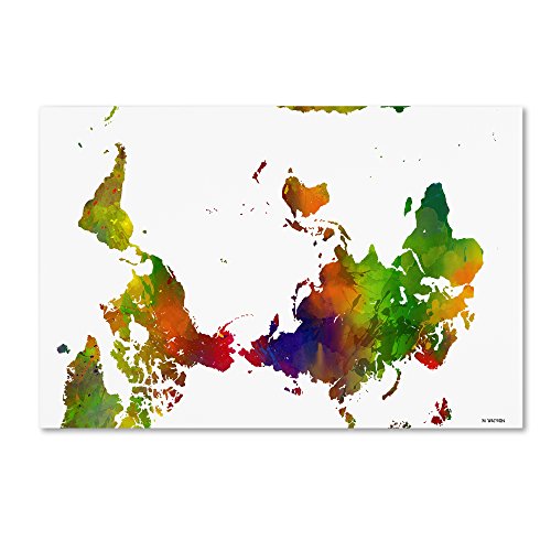 Trademark Fine Art Upside Down Map of the World Clr 1 by Marlene Watson, 12x19-…