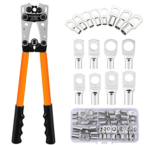 Anxingtools Battery Cable Crimping Tool for 6/10/16/25/35/50mm² Battery Ring Terminals,Copper Cable Lugs,Heavy Duty Crimping Crimp for Cable Lugs (HX50B)