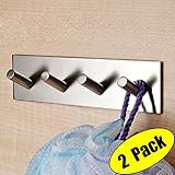 KES Self Adhesive Hooks Rail Rack Sticky Stick On Coat and Robe Key Hook SUS 304 Stainless Steel Brushed Finish 4-Hook 2-Piece, A7063H4-P2