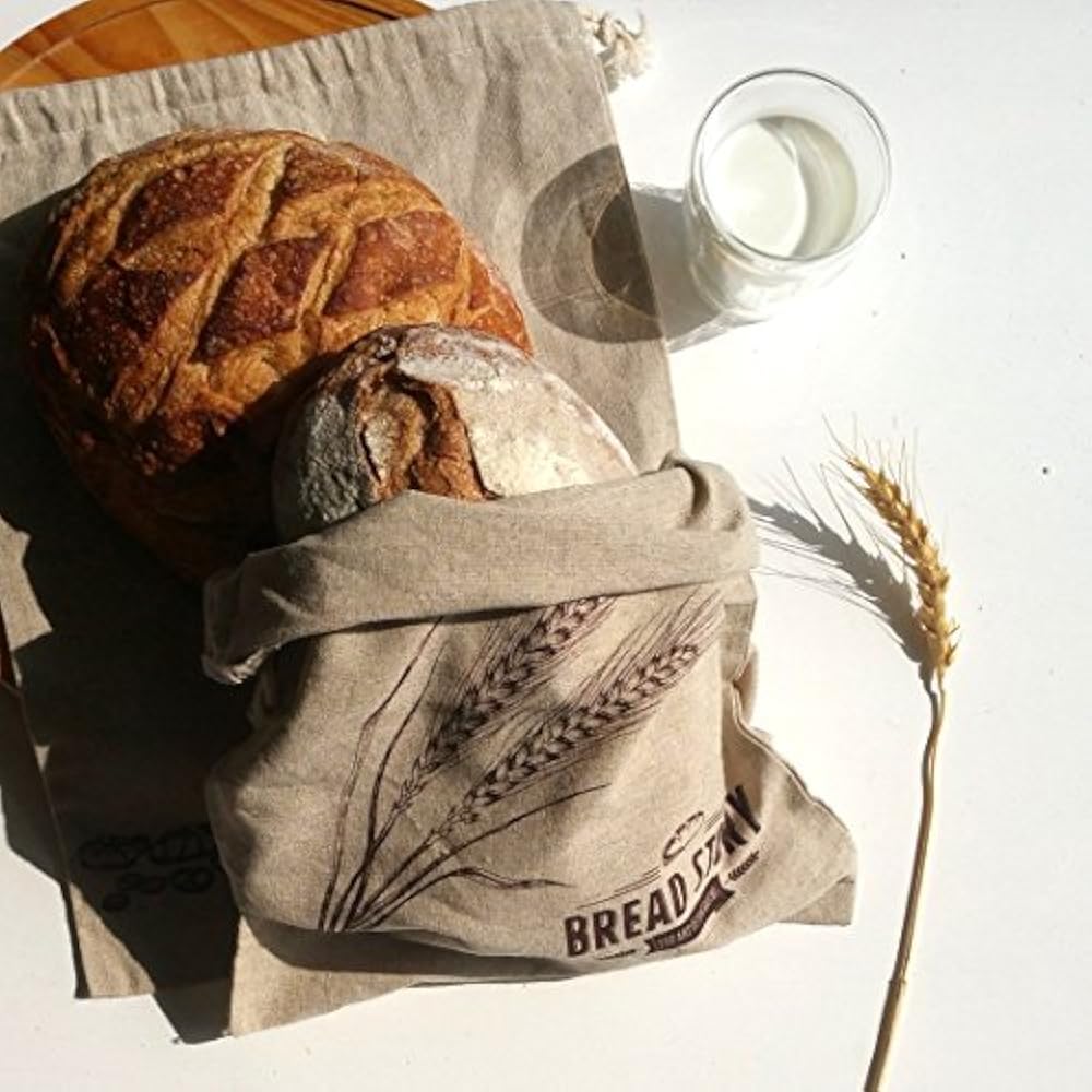 Natural Linen Bread Bags 2Pack 11 X 15" Ideal Homemade Bread