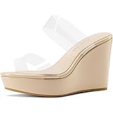 Aachcol Womens Slip-on Platform Wedge Sandals Open Toe High Heel Two Strap Wedge Mules Slides Prom Summer Dress Shoes 3.9 Inches Heels