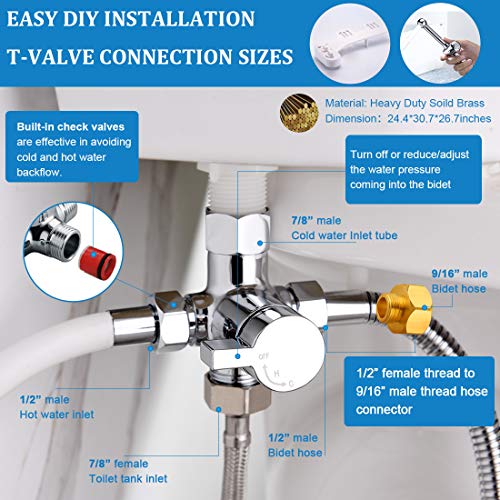 Hot and Cold Bidet Mixing Valve Kit,SonTiy Warm Bidet Tadapter Metal T