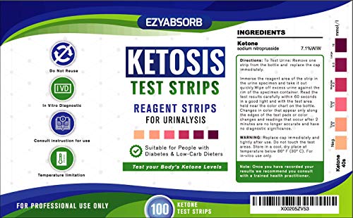 EzyAbsorb Ketone Strips - Perfect for Ketogenic Diet and Diabetics - Precise Ketone Measurement and Supports Ketone Adaptation, 100 Strips
