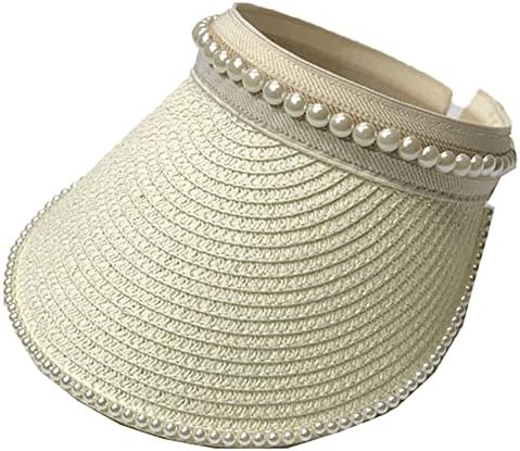 CALLARON Pearl Embellished Straw Sun Visor Hat for Women  display picture 2