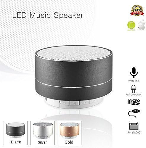 Mini Portable Bluetooth Speaker 4.0 with Light &amp; Microphone for iPhone/iPad/iPod/Samsung Tablet Smartphone/Laptop PC Rechargeable for Outdoor/Home/Travel in Black Metal Aluminum
