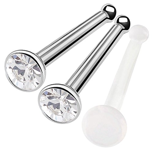 3pcs 18g 1mm nose stud bone straight bar nostril ring s…