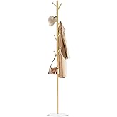 Wtiujhg Coat Rack, Metal Freestanding Coat Rack with 8 Hooks, Sturdy Coat Tree with Natural Marble Base for Coats, Hats, Scarves and Handbags for Entryway, Hallway, Bedroom, Office,Dorm (Gold)