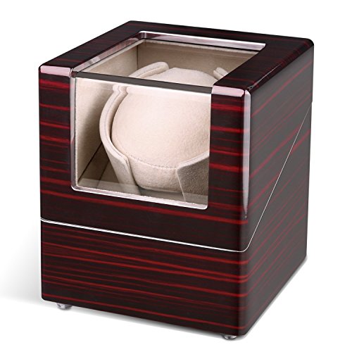 INTEY Single Watch Winder with Quiet Motor and Flexible Plush Pillow, Battery Powered or AC Adapter, 4 Rotation Modes
