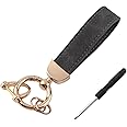 Kewucn Genuine Leather Car Keychain, Universal Heavy Duty Metal Auto Key Fob Holder with Anti Lost D-Ring for Men Women （Golden-Gray）