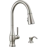 Delta Hazelwood Brushed Nickel Kitchen Faucet with Pull Down Sprayer and Soap Dispenser, Modern Single Hole Kitchen Sink Faucet, Single Handle, Spotshield Stainless 19831Z-SPSD-DST