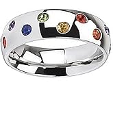 Gay & Lesbian Pride Domed Scattered CZ Rainbow Ring - Stainless Steel w/CZ Stones. LGBTQ Gay & Lesbian Jewelry Promise Rings