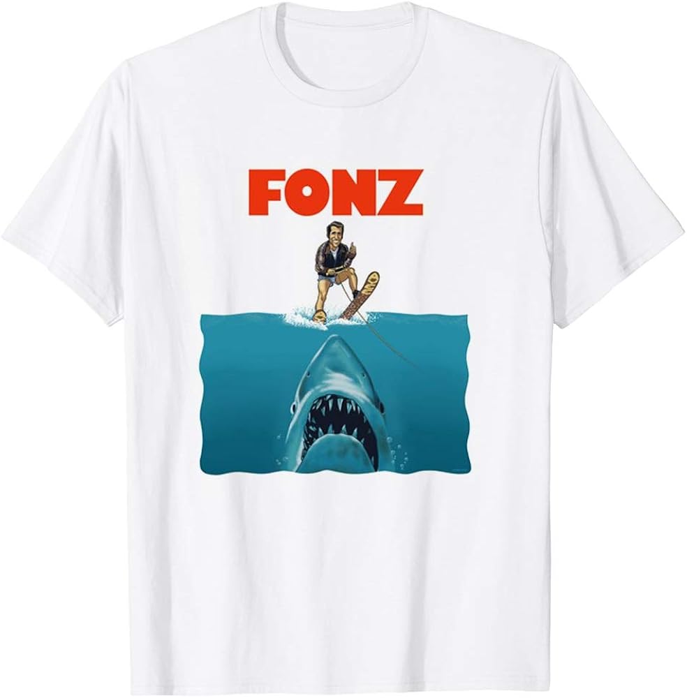Happy Days Fonz 80s Humor Shark tv Show Jaws Movie Film Henry-Winkler Gift for Men Women Girls Unisex T-Shirt