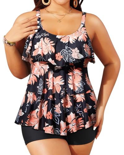 Plus Size Tankini Badeanzug 2-teilig – Mit Bandeau-Top, Shorts, Bauchkontroll-Effekt, Nylon/Spandex