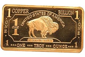 Metal Art Collection - 1 oz One Troy Ounce USA American Buffalo .999 Fine Copper Bullion Bar Ingot Cu Element CMCMINT