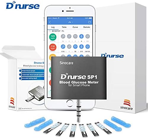 Smart Phone Blood Glucose kit - Smart Glucometer + 50 Test Strips + 50 lancets + Lancing Device - Sinocare Dnurse Glycemic Monitoring System - Diabetes Management Solution Free APP with Cloud Service