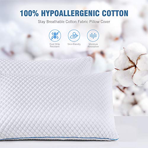 SENOSUR Shredded Memory Foam Pillows for Sleeping 2 Pack, Queen Size Cooling Bed Pillow with