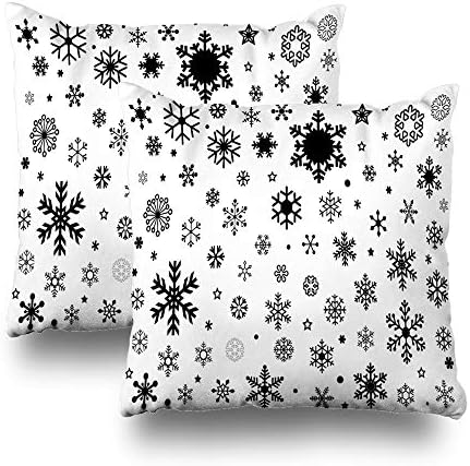 LALILO Set of 2 Throw Pillow Covers, Snowflake Christmas Black Kawaii Simple White Winter Double-Sided Pattern for Sofa Cushion Cover Couch Decoration Home Gift Bed Pillowcase 18x18 inch
