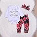 3Pcs Cotton Newborn Baby Girls Tops + Flower Pants + Headband Clothes Outfits Set (0-6M, White)