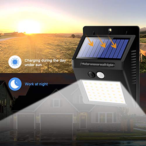 Luce Solare LED Esterno[4 Pezzi ] 42 LED IP65 Impermeabile 3 Modalità per Giardino,Parete Sensore di Movimento Parete Wireless Risparmio [Classe di efficienza energetica A+++]