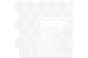 MOONFUN White Hexagon Peel and Stick Backsplash,12" x 12" Self Adhesive Back Splash Honeycomb Stick on Wall Tile for Kitchen,Bathroom,Fireplace,RV(10 Sheets)
