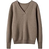 SHABADUER Women's Cashmere and Merino Wool Blend V Neck Sweater Lightweight Knit Sweater
