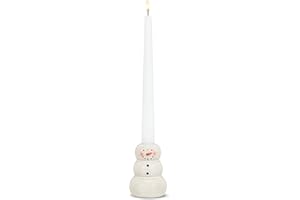 Abbott Collection Small Happy Snowman Taper Candle Holder Decorative Figurine - Stoneware, White (3.5 inches H)