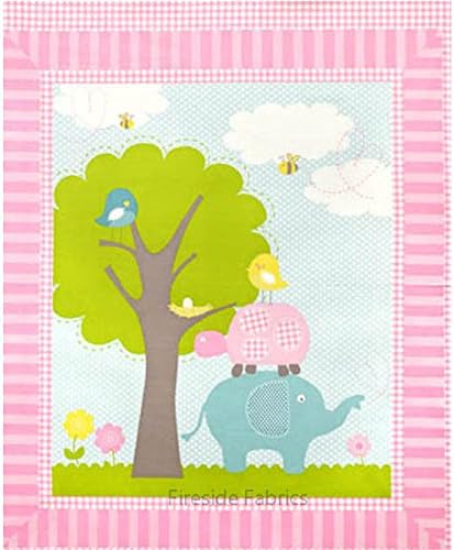 "Sweet Meadow Panel" Baby Elephant &amp; Turtle Cheater Quilt Cotton Panel (Great for Quilting, Sewing, Craft Projects, a Child's Quilt, Throw Pillows &amp; More) 35" x 44"