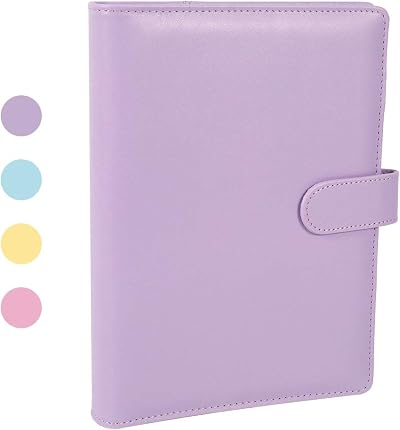 falllea A5 PU Leather Ring Binder 6 Ring Refillable Purple Notebook Cover