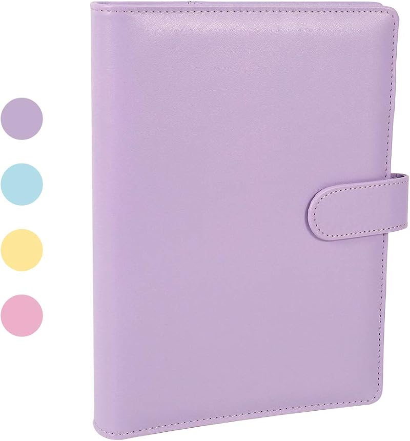 falllea A5 PU Leather Ring Binder 6 Ring Refillable Purple Notebook Cover