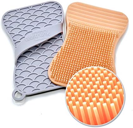Silicone Sponge and Scrubber Multipurpose Household Kitchen and Bathroom Cleaning – Eco-Friendly, Heat Resistant, Odor and Mildew Free (Coral/Gray)