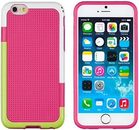 iPhone 6 Plus + Case, DandyCase SLIM HYBRID FLEX TPU Cover with Reinforced Corners for Apple iPhone 6 Plus (5.5" screen) (Hot Pink / White / Lime Green)
