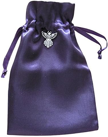 Tarot Rune Gift Bag with Angel Charm, Purple Satin 5" X 8"