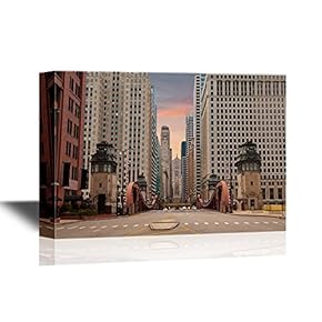 Watercolor Style Canvas Wall Art - Street of Chicago - Gallery Wrap Modern Home Art | Ready to Hang - 12x18 inches