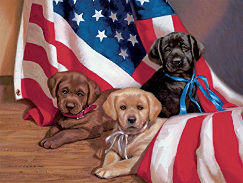 LANG - 500 Piece Puzzle -"American Puppy", Artwork by Jim Lamb - Linen Finish - 24' x 18' Completed