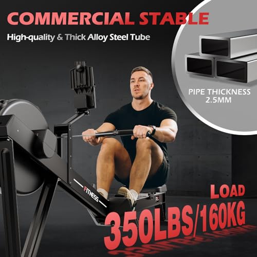 PASYOU Rowing Machine for Home Use - Commercial-Grade Rower Machine Foldable Air Rowing Machine with 10-Level Resistance, Bluetooth Backlit Monitor, Adjustable-Angle Device Holder - 350LBS Load