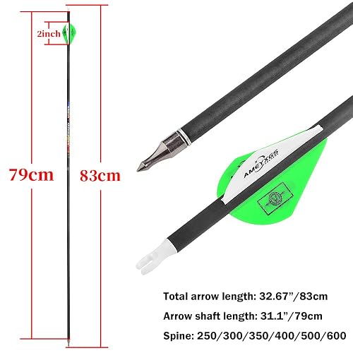 SHARROW 31" Carbon Arrows Hunting Arrows Spine 250 300 350 400 500 600 With Replaceable Tips Targeting Practice Arrows For Compound/Recurve/Long Bow 6/ 12pcs (6, Green & White, Spine 300), Hunting Arrows - Canada