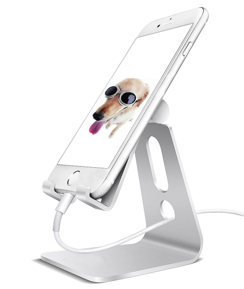 Cell Phone Holder Mfeel Adjustable Phone Stand Tablet Holder for iPhone 8 X 7 Plus 6 6S 5 5S, iPad 2/3 Air Mini Samsung Galaxy S8 S7,Switch Accessories Desk- Bright Sliver