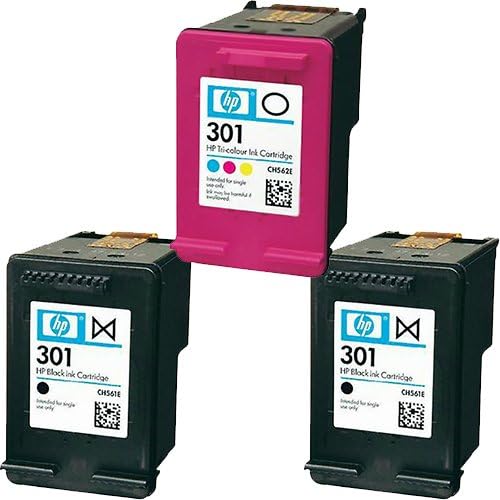 HP 2X Black & 1x Colour Genuine Original 301 Ink Cartridges For Use