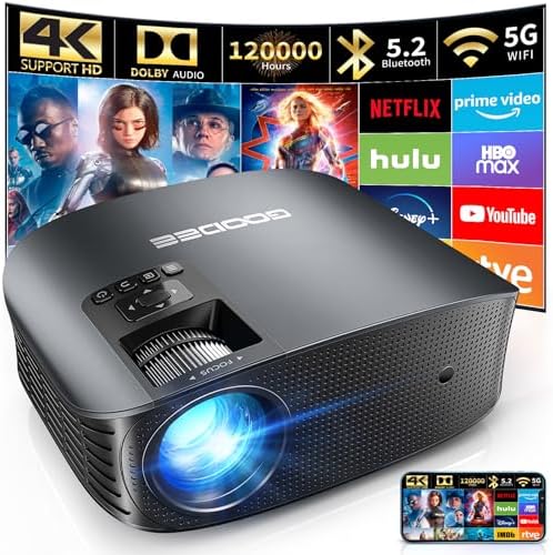 GooDee Projector 4K With WiFi And Bluetooth Supported, FHD 1080P Mini Projector For Outdoor Moives, 5G Video Projector For Home Theater Dolby Audio Zoom Portable Projector TV Stick PPT (YG600 Plus)