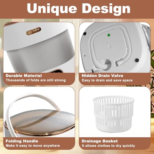 XVersion 13L Mini Portable Washing Machine with Spin Dryer – Foldable Washer for Baby Clothes, Underwear, Socks | Compact Laundry for Apartment, Travel, RV, Home (White)