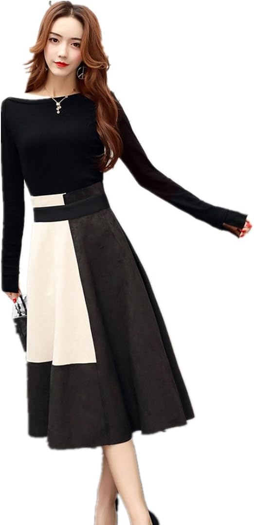 Amazon Co Jp Yuyuchi ワンピース 2点セット 秋ワンピース オフィスワンピース バイカラー 仕事用 Ol 長袖 スーツワンピース フォーマルドレス 通勤服 ホワイト M 服 ファッション小物