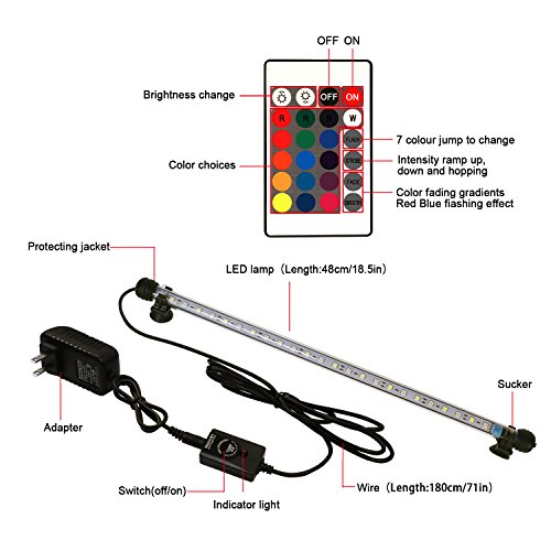WOOPOWER LED Aquarium Light, Fish Tank Light Underwater Submersible Crystal Glass Gallon Tank Decor Light