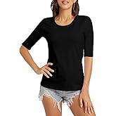 VIIOO Women's Basic Half Sleeve Crew Neck T-Shirt Casual Solid Slim Cotton Top