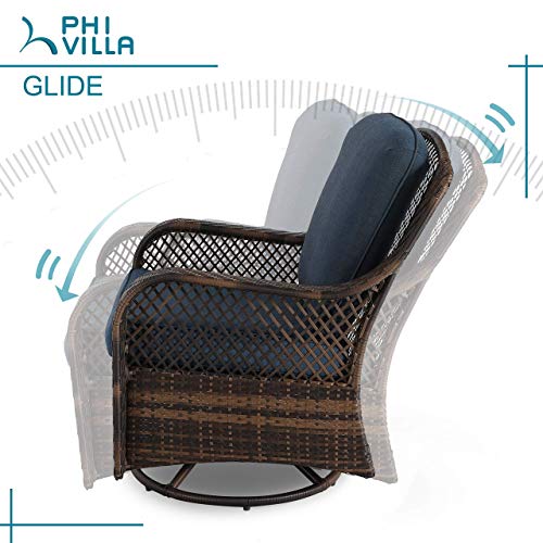 PHI VILLA Oversized Outdoor Swivel Rocker Patio Chairs Set 3 Piece with