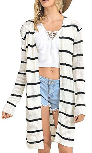 Beautife Womens Long Sleeve Striped Knit Draped Open Front Long Cardigan Sweaters Beautife Womens Long Sleeve Striped Knit Draped Open Front Long Cardigan Sweaters