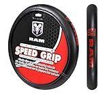 Infinity Stock Dodge Ram Premium Logo Leather Steering Wheel Cover - Ram Truck 1500 2500 3500 Performance Speed Comfort Grip, Universal Size Fit 14.5
