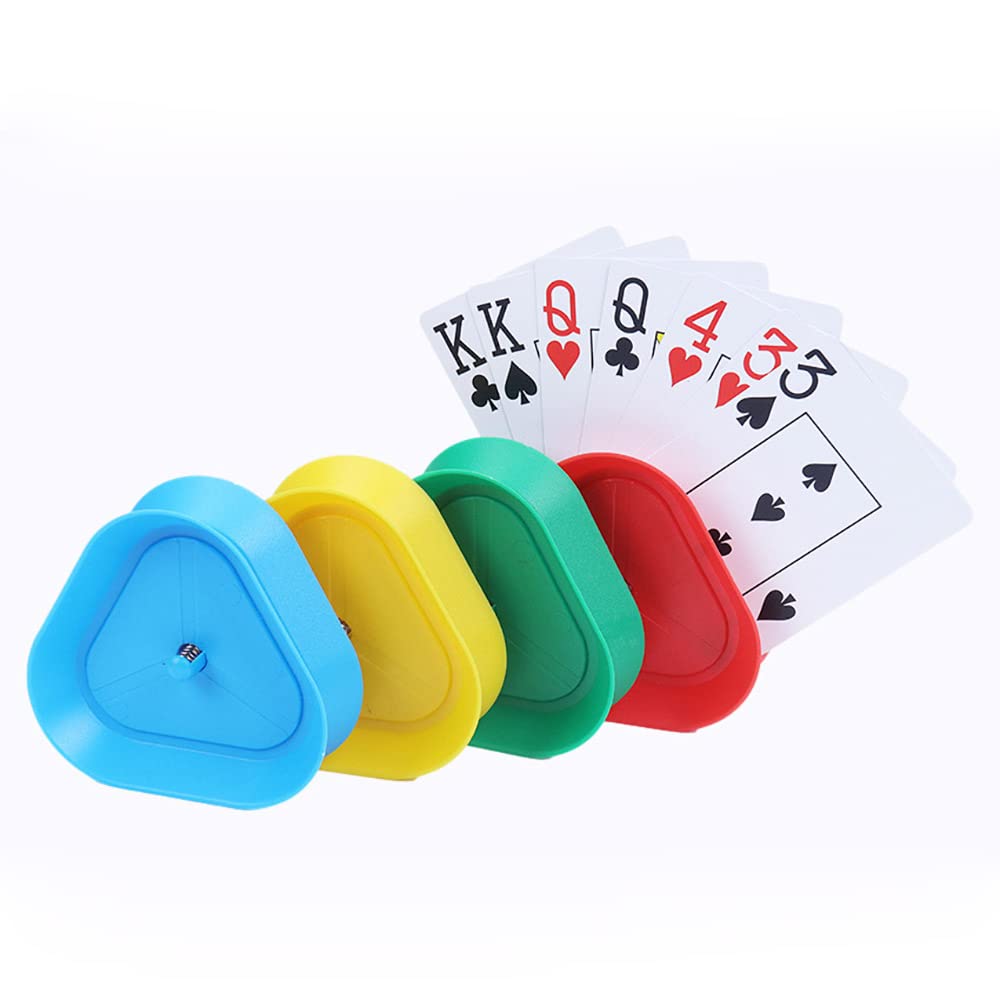 VOANZO 4Pcs Triangle Shaped Hands-Free Playing Card Holder Tray Playing Card Holder for Family Card Game Nights（4 Colors）
