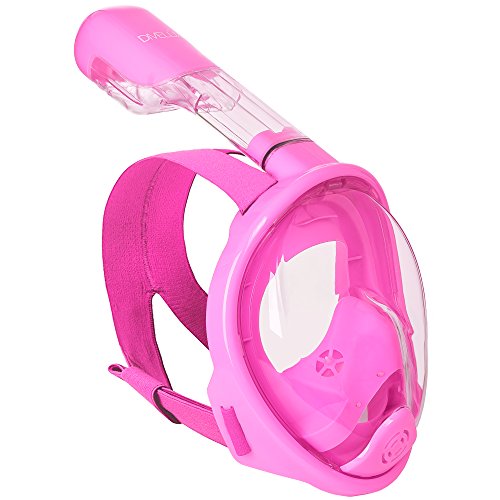 DIVELUX Snorkel Mask - Original Full Face Snorkeling and Diving Mask with 180° Panoramic Viewing - Longer Ventilation Pipe, Watertight, Anti Fog & Anti Leak Technology, for Kids (Pink, XS)