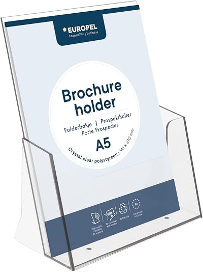 Europel Leaflet & Brochure Holder A5 Crystal Clear Acrylic Portrait