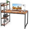 Computer Desk with Storage Shelves 47″ Home Office Desk, Study Writing Table Work Desk for Office, Computer Table with 4 Tier Shelves, Modern Simple Style, Easy Assembly Brown